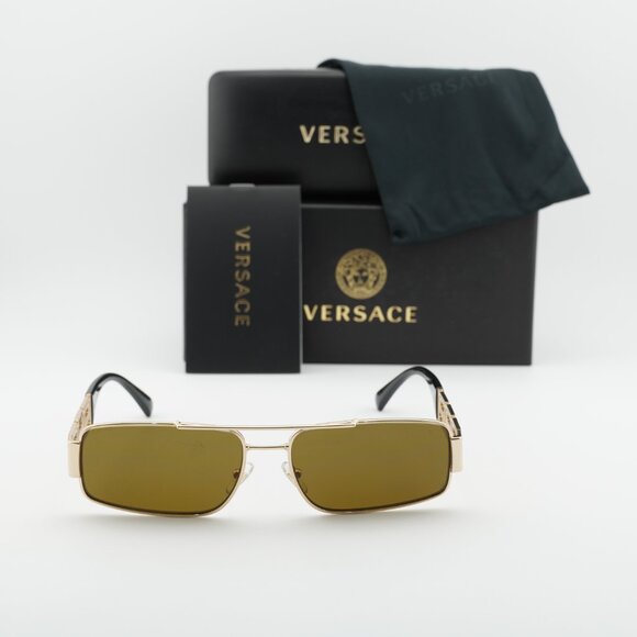 Versace VE2257 100273 Rectangle Sunglasses – Shiny Gold/Brown main image 7